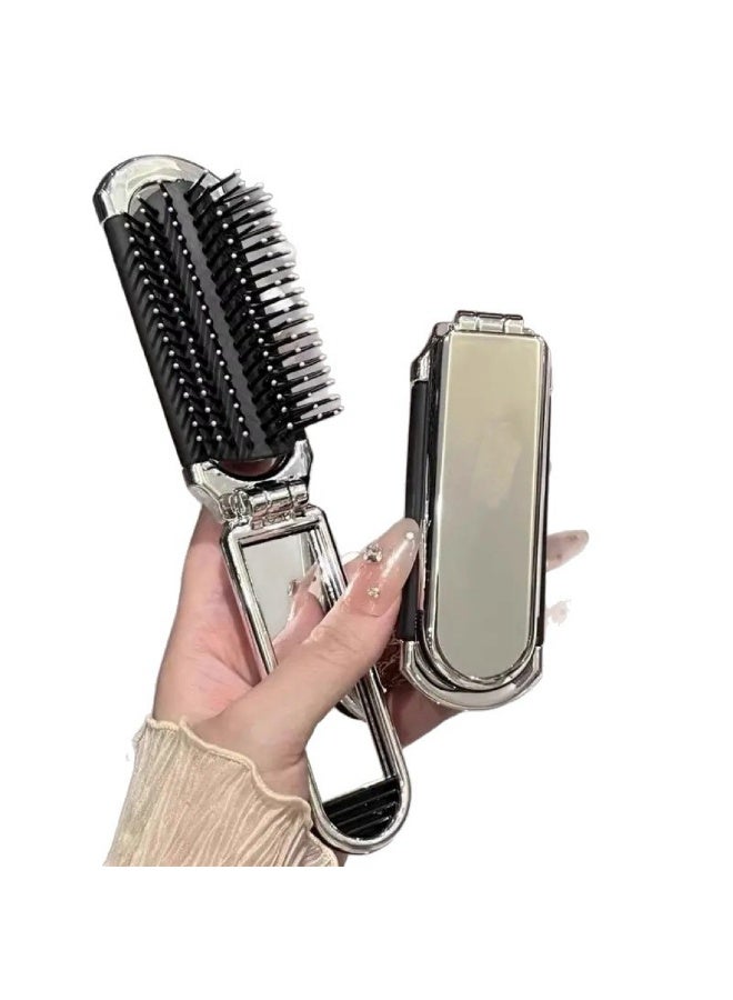 Joudi Two in One Portable Folding Comb Small Smooth Hair Massage Mini Mirror Integrated Comb - Image 1